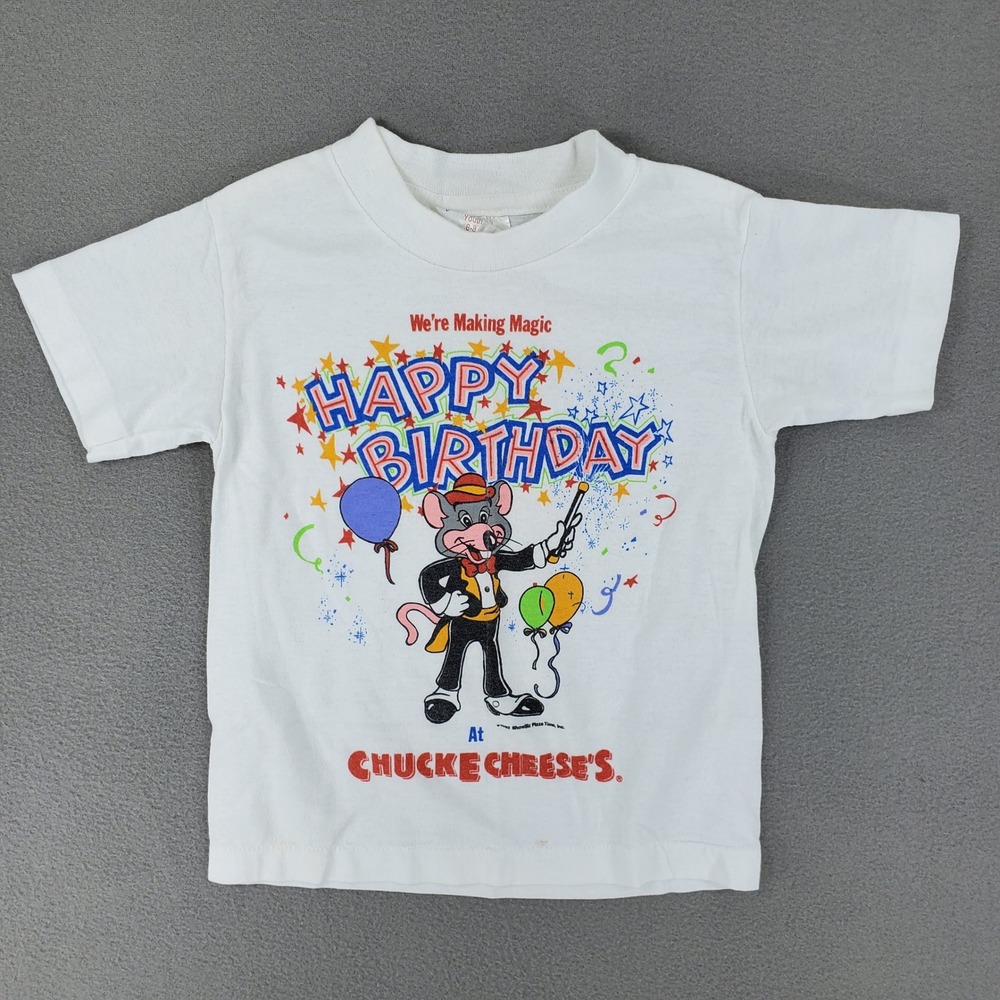Chuck E Cheese T-Shirt Kid S 6/8 White Vintage 1992 Happy Birthday Magic Graphic